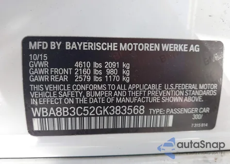 2016 BMW 340I from USA, damaged, VIN WBA8B3C52GK383568